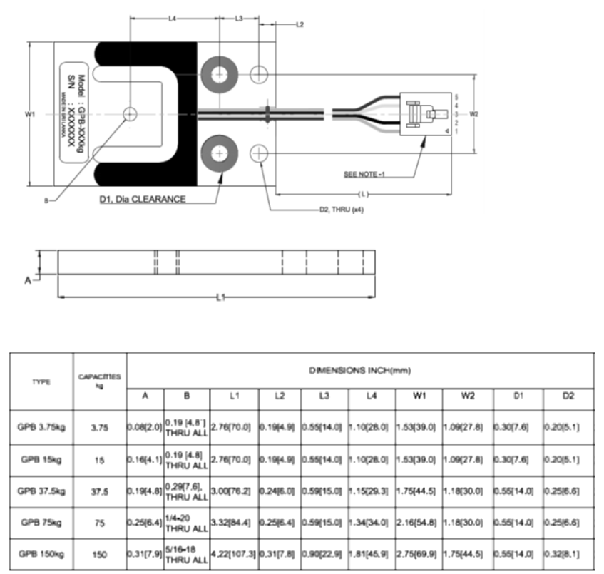 GPB 6001 Aluminum Planar Beam Load Cell IP65 outline dimensions