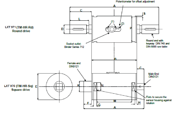 LXT 971 Shaft to Shaft Rotating Torque Load Cell outline dimensions
