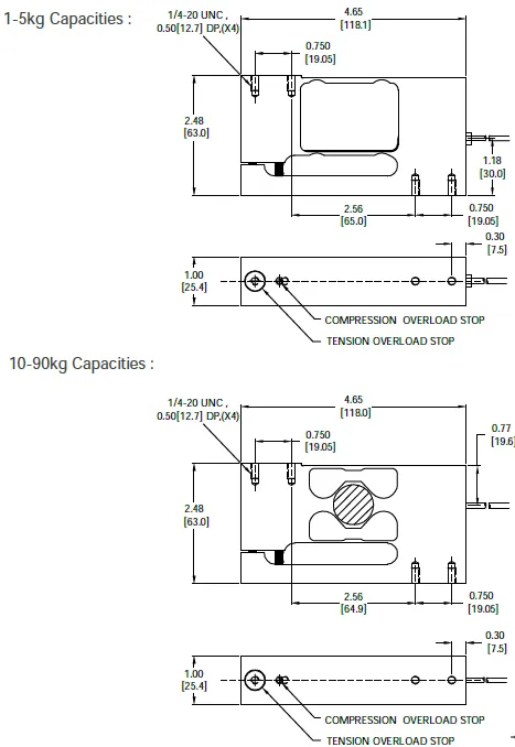 SP14 4027 Anodized Aluminum Single Point Load Cell outline dimensions