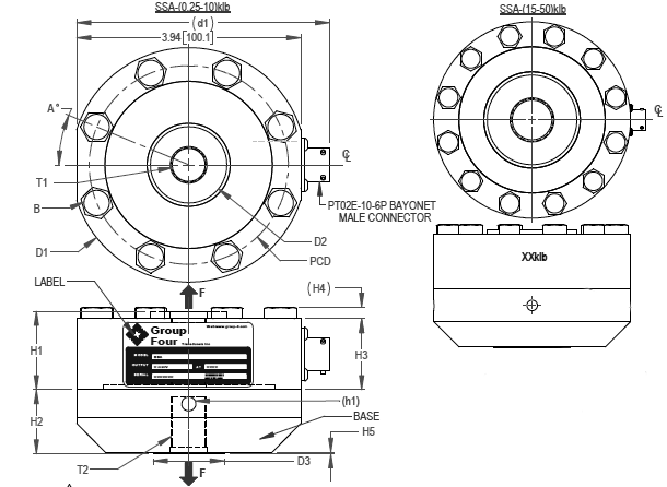 SSA 5065 5061 compression load cell IP67 outline dimensions