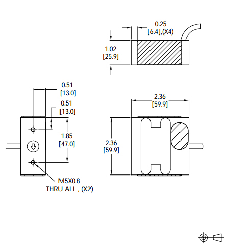 TLC 4060 Anodized Aluminum Single Point Load Cell outline dimensions