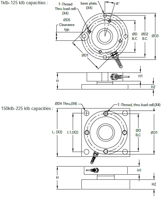 5000WM01 Stainless Steel Weigh Module outline dimensions