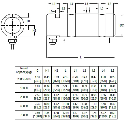 7001 Load Pin outline dimensions