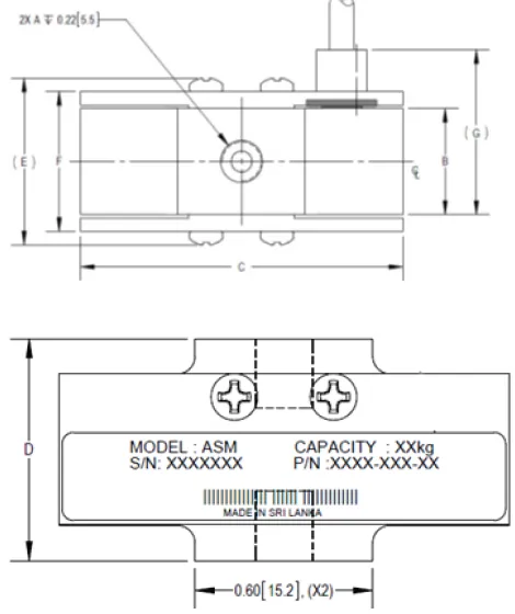 ASM 8031 Anodized Aluminum Load Cell outline dimensions
