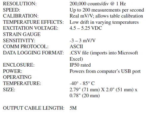 DSCUSB USB Strain Gauge Load Cell Digitizer Module specification
