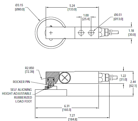 LF 1032-1 Series Load Cell Load Foot outline dimensions