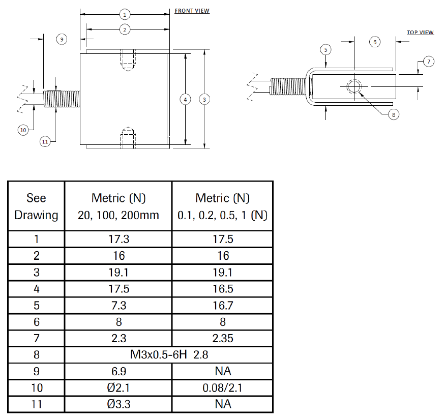 3020 LFS 270 Miniature S Beam Load Cell outline dimensions