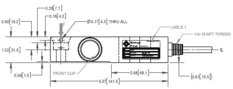 RB14 1032 Stainless Steel Single Ended Shear Beam outline dimensions