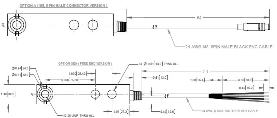 RB14 1032 Stainless Steel Single Ended Shear Beam outline dimensions