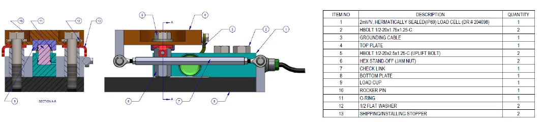 RB14-WM 1000WM5 Stainless Steel Shear Beam Weigh Module outline dimensions