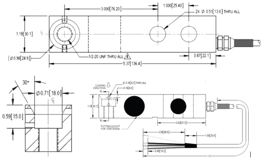 RBP 1056 Stainless Steel Single Ended Beam outline dimensions