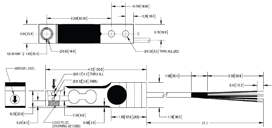 ZNS 1055 Stainless Steel Single Ended Beam outline dimensions