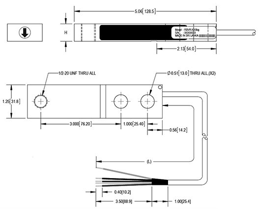 RBVR 1058 Stainless Steel Single Ended Shear Beam outline dimensions